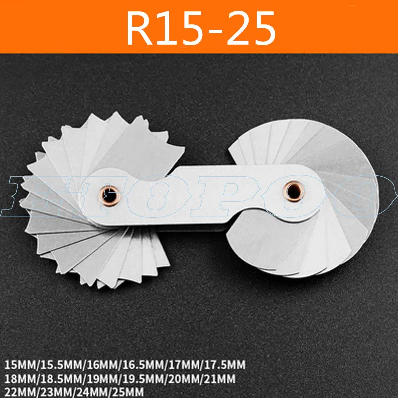 4pcs Radius Gauges Stainless Steel R1-6.5/R7-14.5/R15-25/R26-80mm Concave Convex arc Silver Tone Measuring Tools