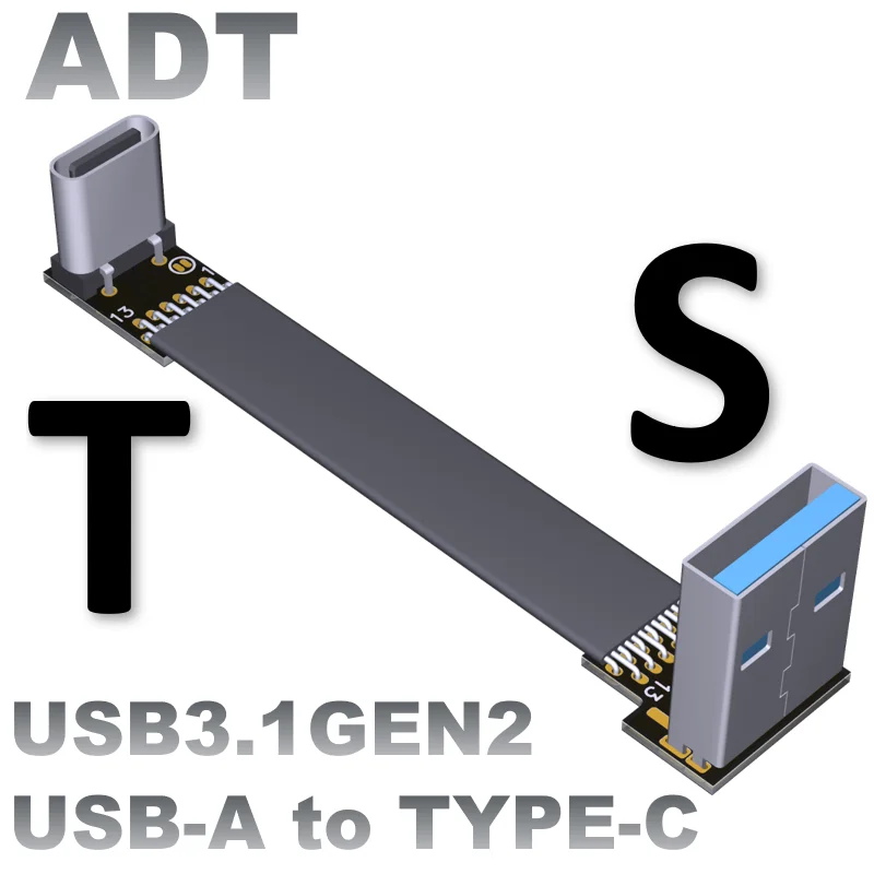 

USB3.1 male to female to female flat extension line A female to C male type-c corner Transfer extension cord 10G/bps USB3.1cable