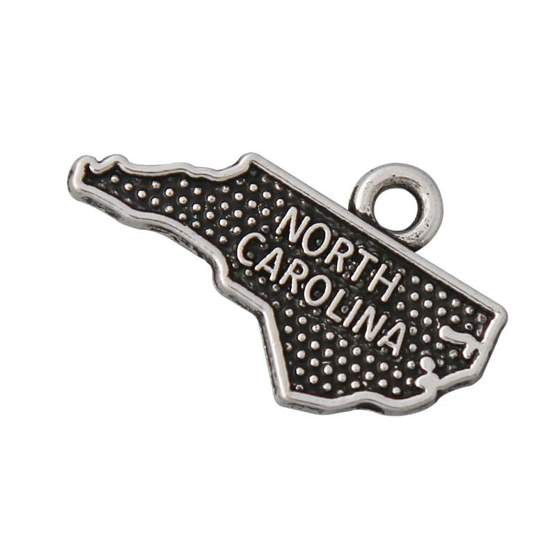 RAINXTAR Fashion Vintage Alloy American State Map Charms North Carolina Charm Jewelry Accessorices 14*23mm 50pcs AAC028