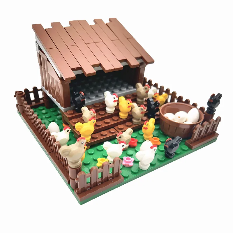 Creative City Farm Building Blocks Animals Set Pigpen Doghouse Henhouse Pig Dog Toys For Children Countryside City Bricks Model