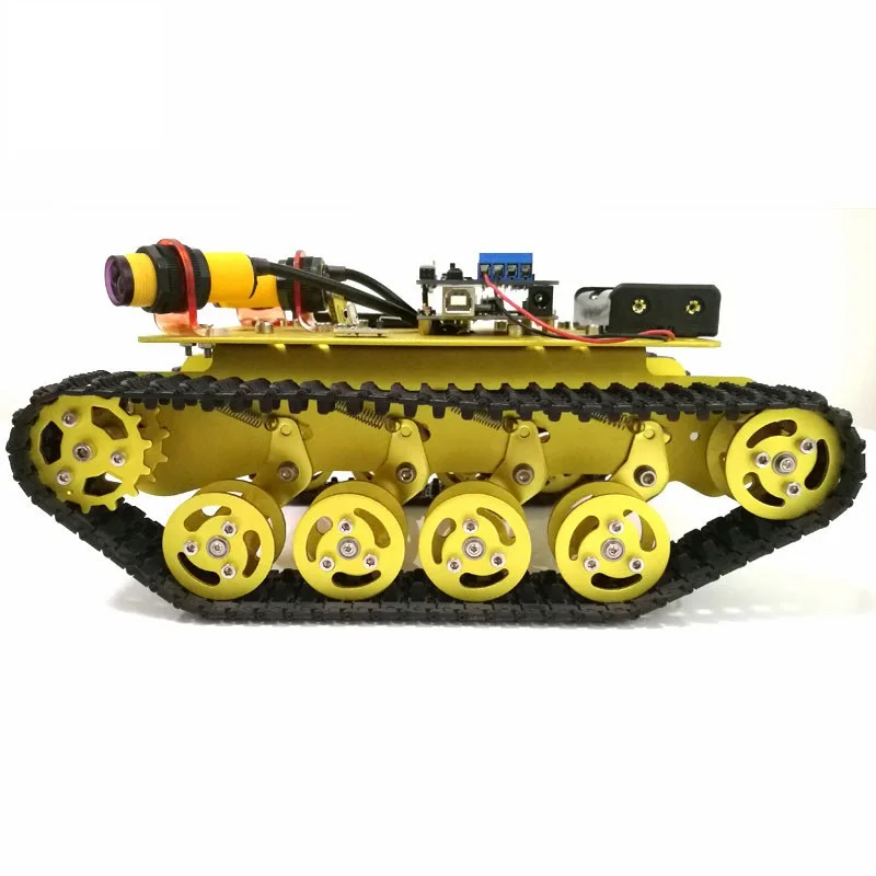 TS100 Sterowanie na podczerwień Amortyzacja gąsienicowa Podwozie czołgu robota gąsienicowego z unikaniem przeszkód do edukacji robotów przez telefon