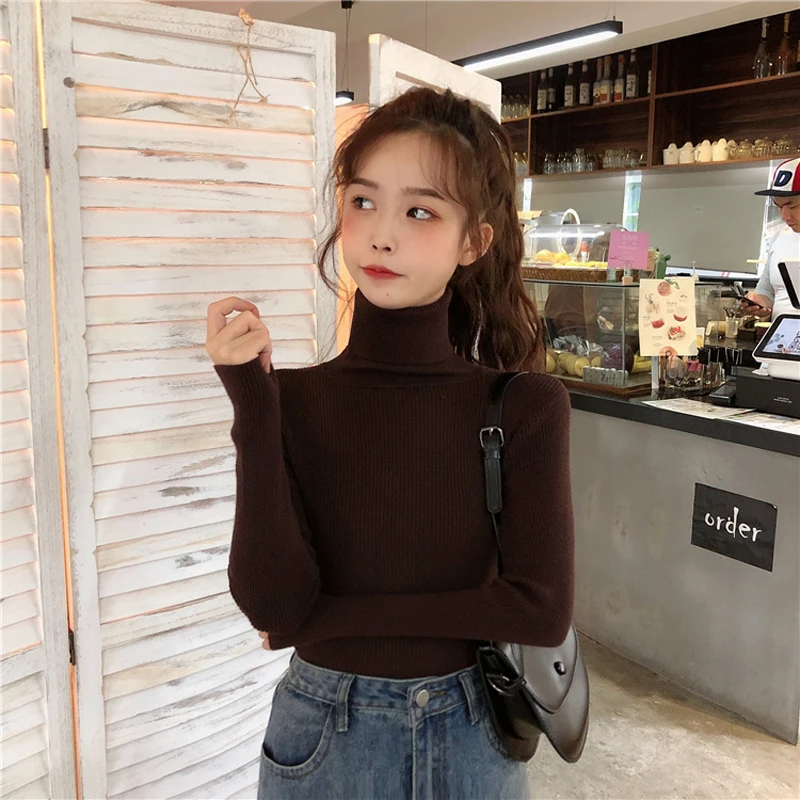 Zoki Turtleneck Women Knitted Pullovers Sweater Fashion Spring Autumn Jumper Basic Tops Casual Slim Long Sleeve Ladies Sweater