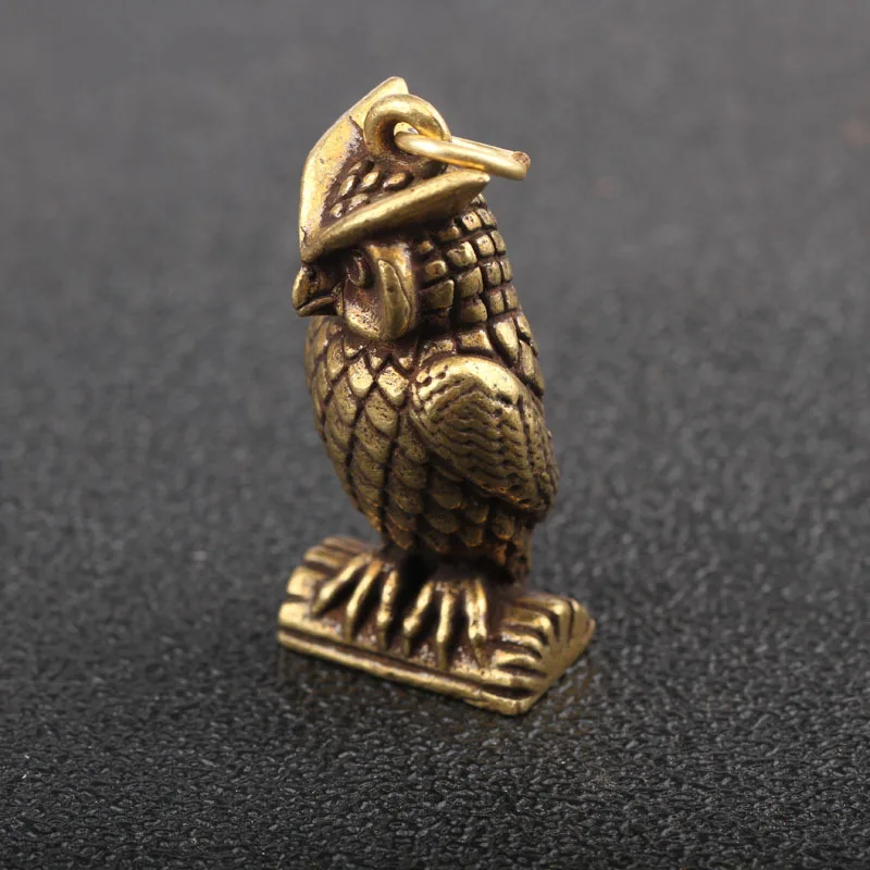 Pure Copper Cute Owl Key Chain Rings Pendant Trinket Retro Brass Animal Figure Car Keychain Hanging Jewelry Children Friend Gift