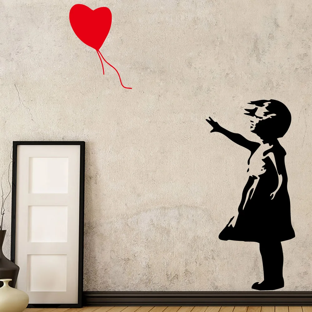 Classic Vinyl Stickers Girl With Red Balloon Banksy Wall Sticker For Living Room Decor Wallpaper banksy Bedroom Wall Sticker