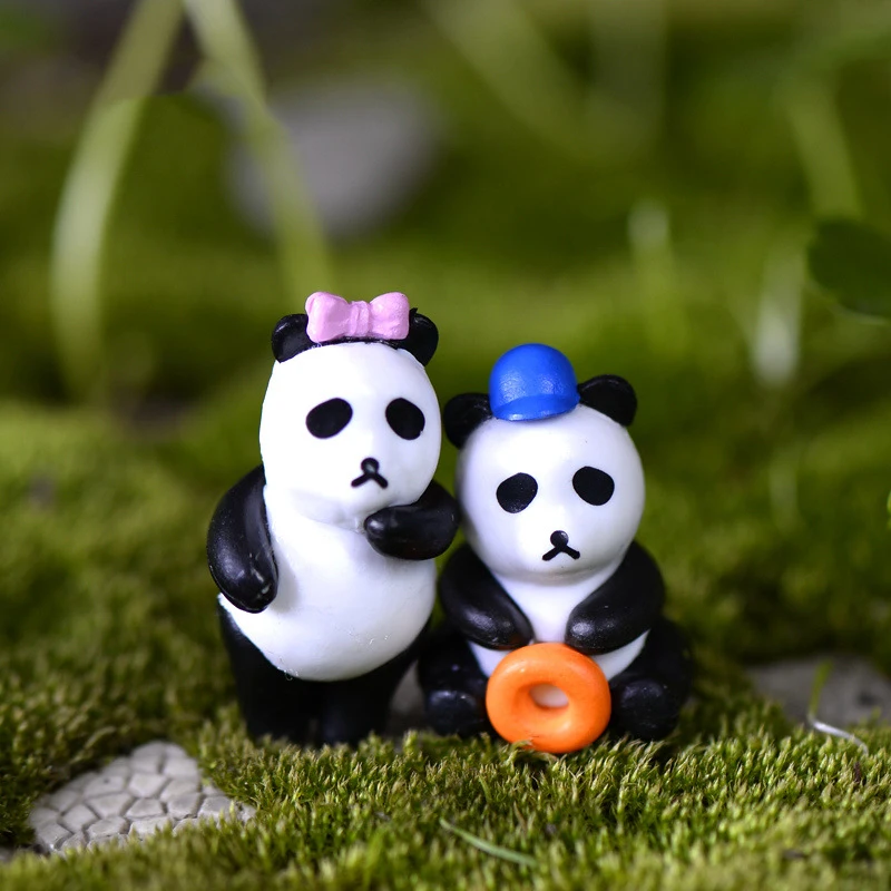 4 pcs set Variety of Cute Pandas Doll Toys Moss Micro Landscape Ornaments Plant Potted Decorative Accessories Wholesale