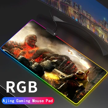 God of War Anime Gaming RGB Mouse Pad Large LED Computer Monster Mousepad RGB Backlit PC Pad for PC Desk Mat Support DIY