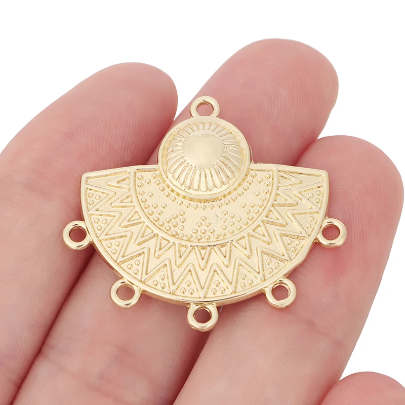 6 x Gold Color Tone Fan-Shaped/Semicircle Half Circle Chandelier Connector Charms Pendants For Earring Necklace Jewelry Making