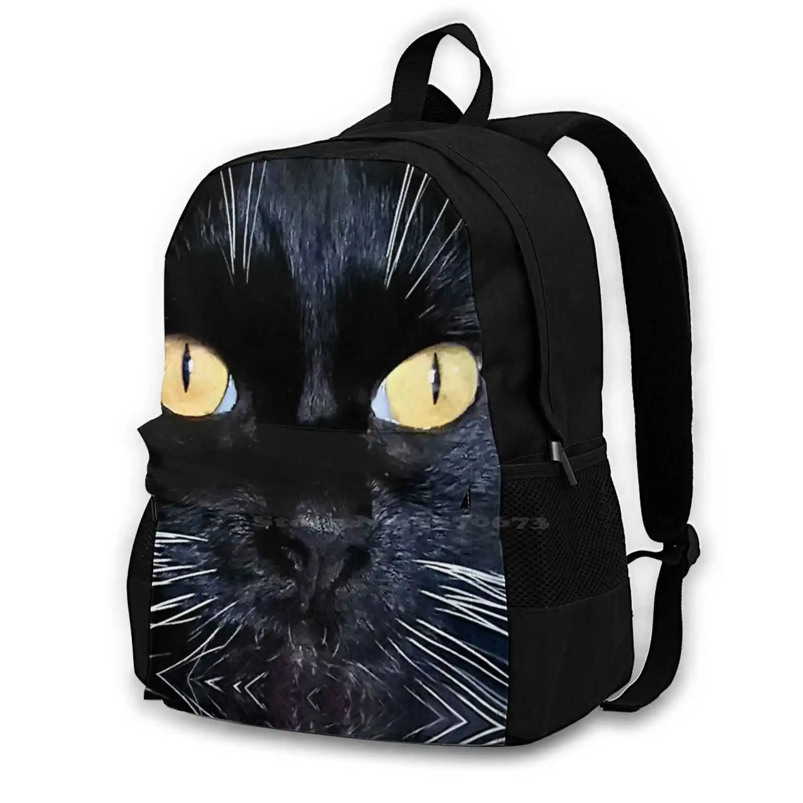 Black Feline School Bags For Teenage Girls Laptop Travel Bags Black Cat Kawaii Kitty Yellow Cute Gothic Witches Familiar Eyes