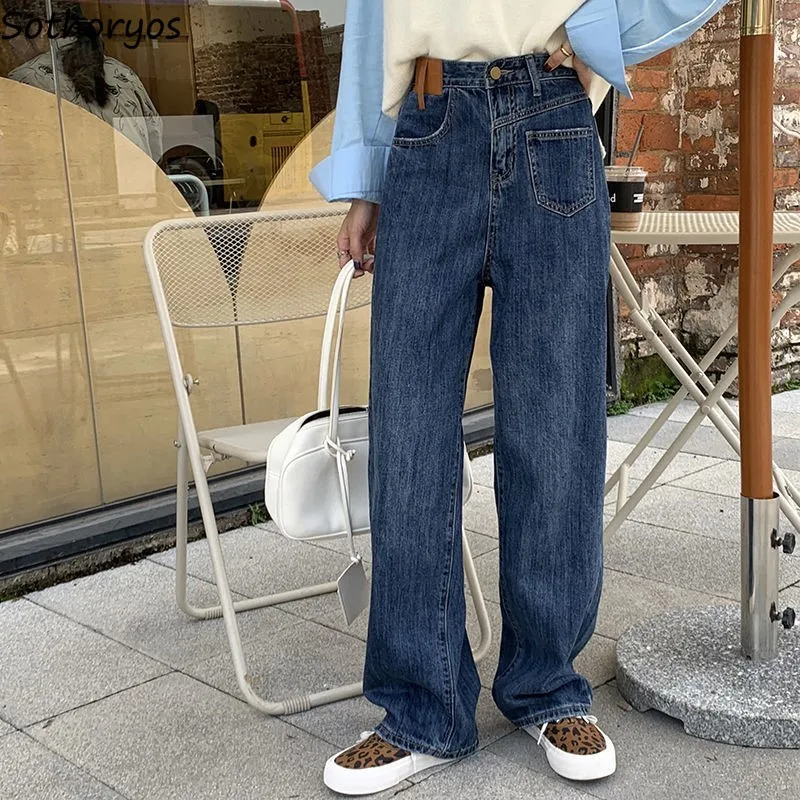 

Vintage Washed Jeans Women Baggy Simple High Waist Unisex BF Elegant Tender Loose Denim Mopping Straight Trousers Streetwear Hot