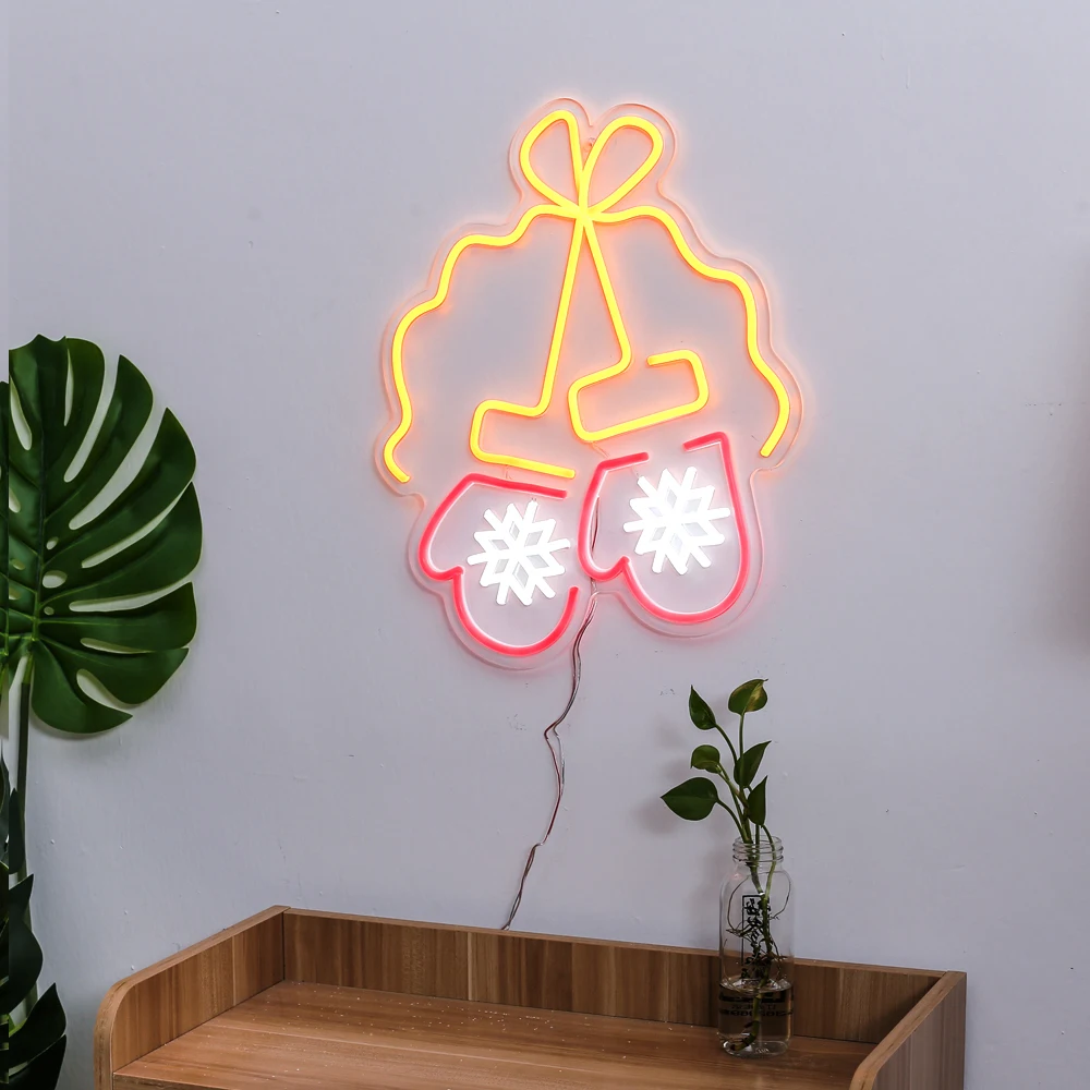 Neon Licht Leuke Handschoenen Sneeuwvlokken Winter Xmas Gift Decoratieve Neon Wandlamp Voor Kamers Party Festival Ktv Store Pub Bar hotel