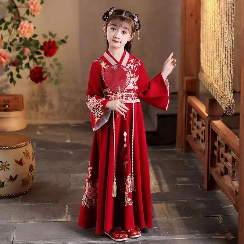 3-10-12 Christmas Dress For Girls Kids Embroidery Gown Dresses Chinese Folk Children Hanfu Party Princess Costumes Fairy Cosplay