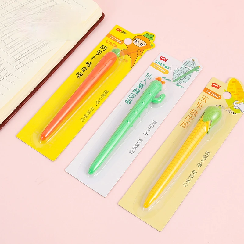 1pcs Kawaii Stationery Cartoon Pencil Eraser Creative Plant Cactus Corn Carrot Rubber Erasers for Kids Cute School Supplies