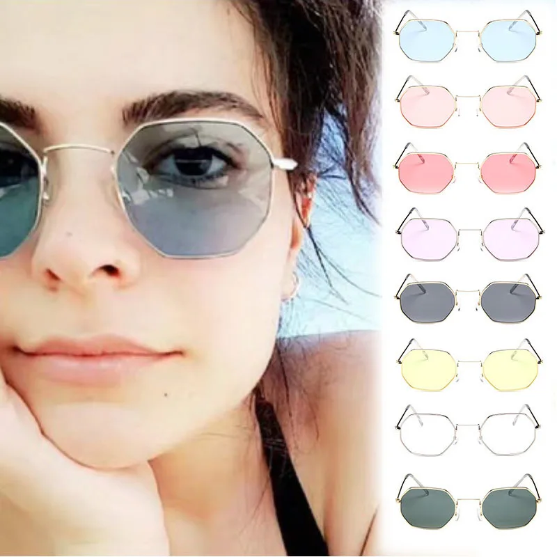 2021 NEW Summer Classic Retro Clear Lenses Polygon Lens Plain Glass Decoration Chic Ocean Slice  Woman Sunglasses UV400