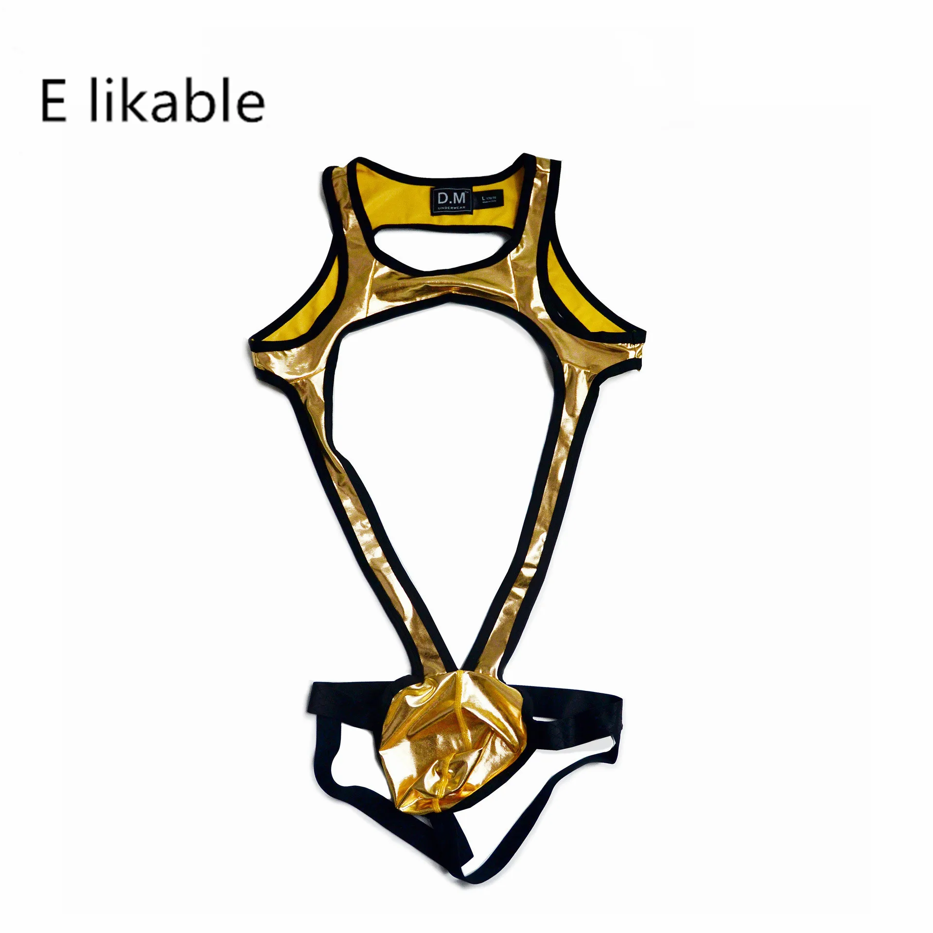 

E likable fashion low waist sexy Siamese men's thong shiny artificial leather shoulder strap personality breathable underwear