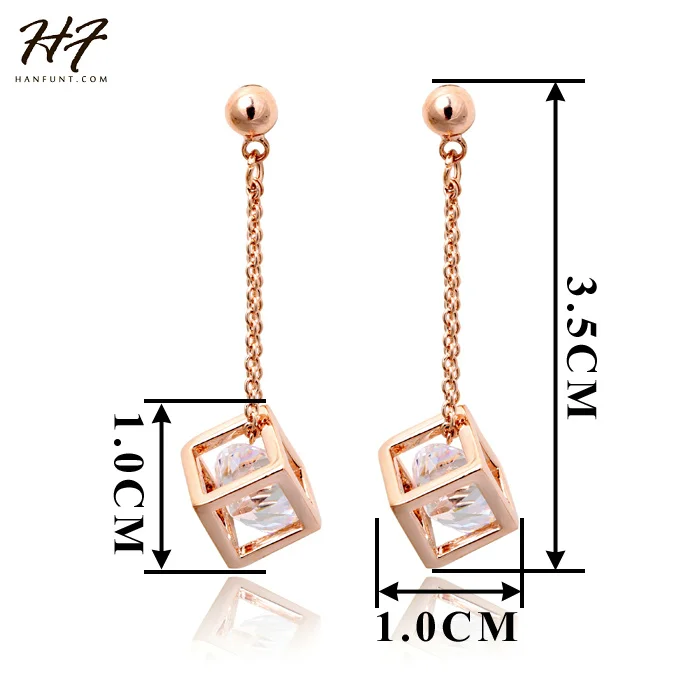 Top Quality Crystal Cube Drop Earrings Rose Gold Color Earring Jewelry Austrian Crystal HotSale E661 E652