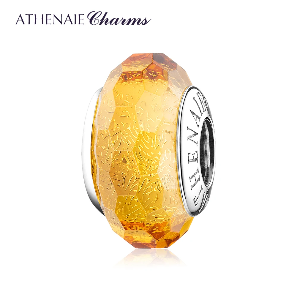 

ATHENAIE 100% Authentic 925 Sterling Silver Faceted Golden Murano Glass Charms Bead for Original DIY Bracelet Necklace Women