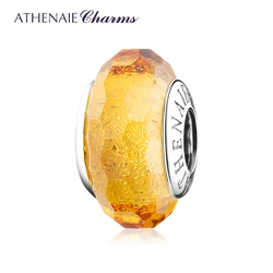 ATHENAIE 100% Authentic 925 Sterling Silver Faceted Golden Murano Glass Charms Bead for Original DIY Bracelet Necklace Women