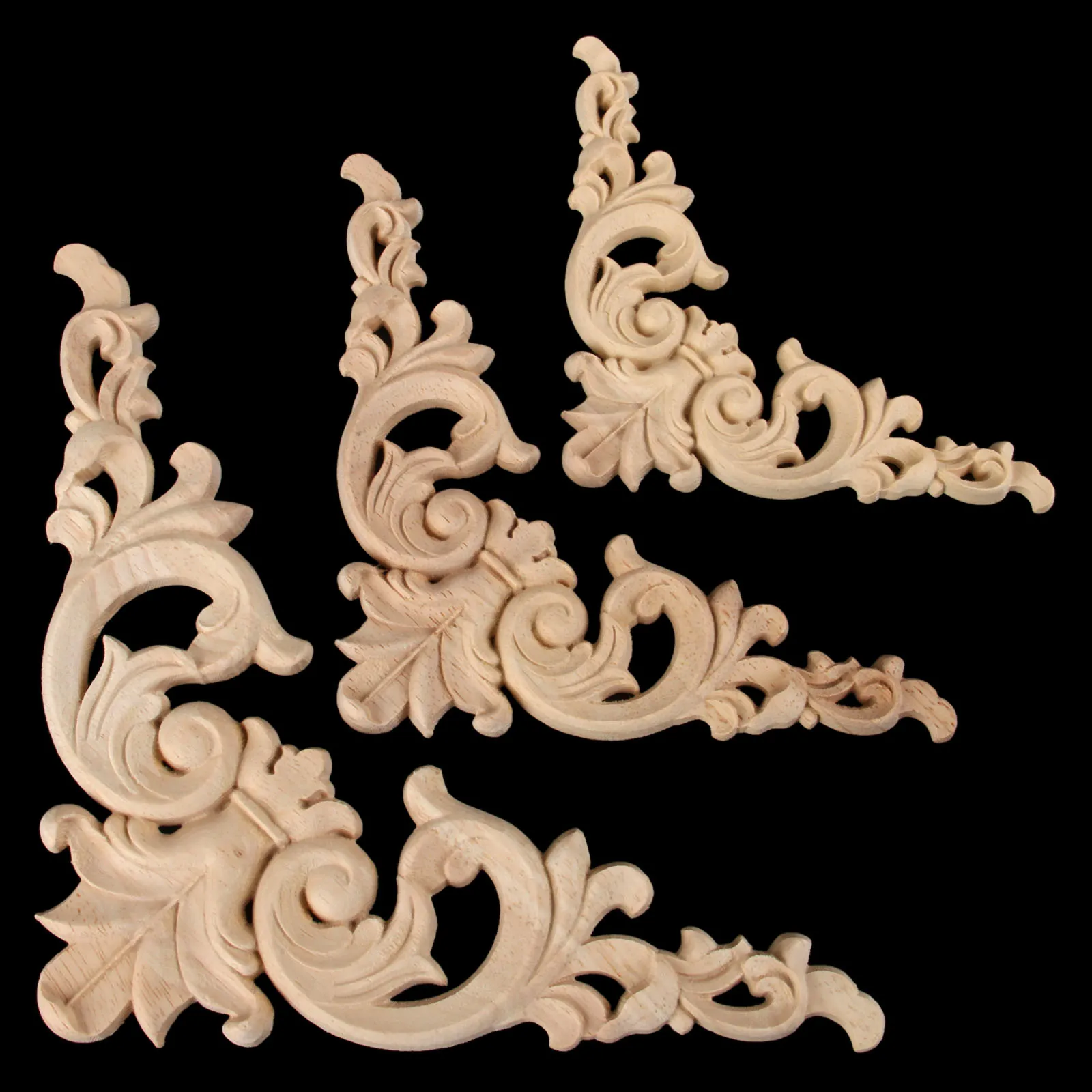 1Pcs Woodcarving Decal Corner Applique Frame Door Decorate Wall Doors Furniture Decorative Figurines Wooden Miniatures