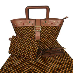 African Wax Bags With 6 Yards Wax Prints Star Fabric Most Popular Woman Handbag With 100% Cotton Wax Fabric Set For Party