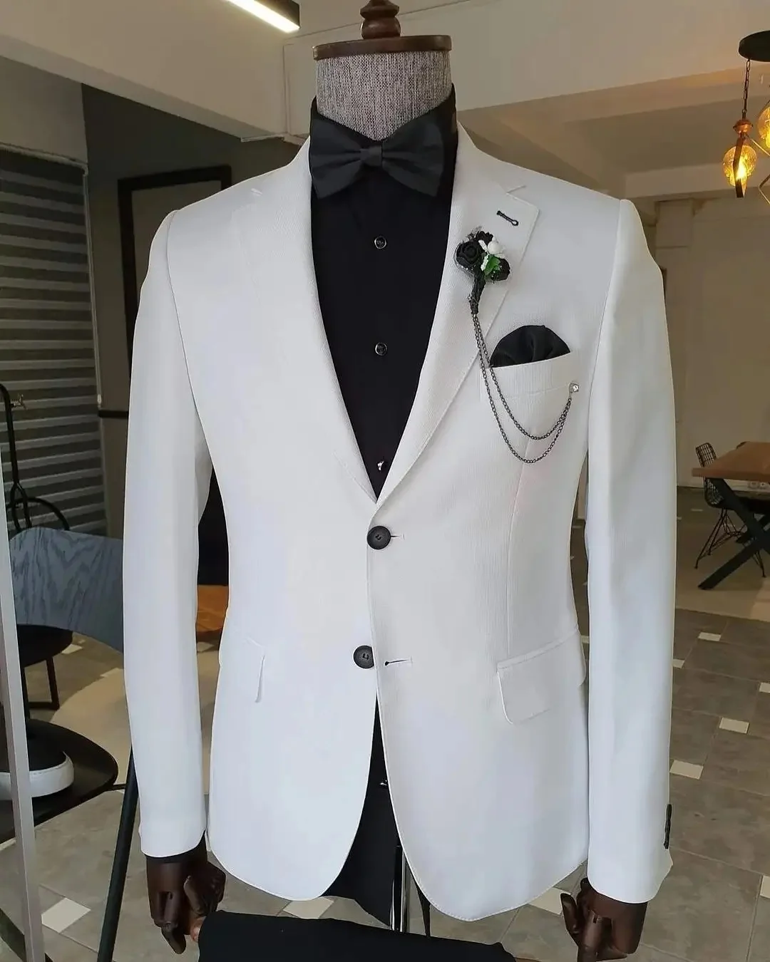 

(Jacket+Pants) Menswear White/Sky Blue/Khaki Notch Lapel Tuxedo Beach Wedding Man Suit 2 Piece Formal Man Blazer Custom Made