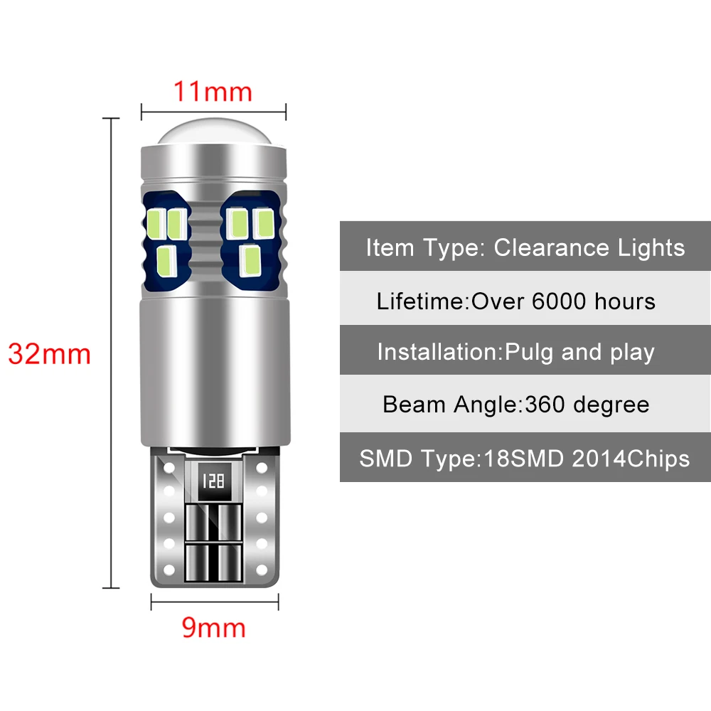 2x Auto Signaal Lamp T10 W5W Led Canbus Lampen 18SMD 2014 Chips W5W 168 194 Auto Interieur Leeslamp Wedge side Lampen 12V