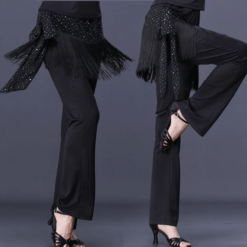 Pantalon de danse latine à franges pour adultes, Sexy, Long, pour salle de bal, Samba, Salsa, vêtements de Performance, M/5XL