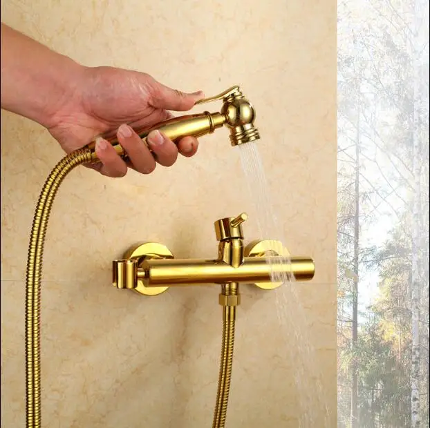 

Vidric New Bathroom total brass gold finished wall mounted Bidet faucet toilet bidet shower set Portable bidet spray 1.5m hose