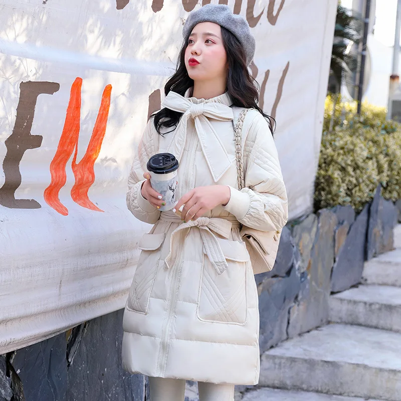 Winter Coat Female Fashion Women's Down Jacket + Belt Korean Thick Long Duck Down Jackets Casual Warm Coats Hiver 190425