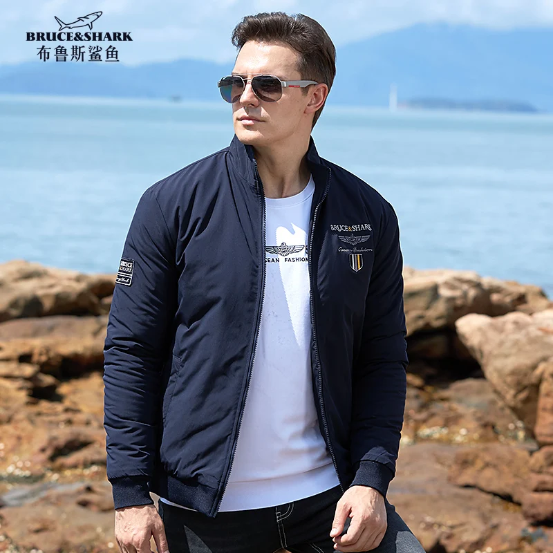 Bruce&Shark New Men\'s Jacket Winter Thicken Cottton Inner Coats Embroidery Fashion Casual Men\'s Navy Outerwear Big size 4XL