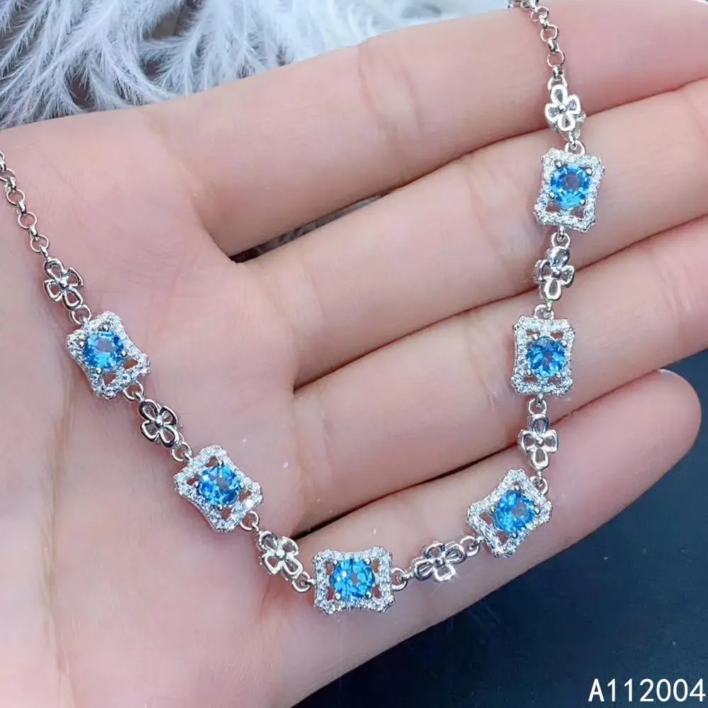 KJJEAXCMY Fine Jewelry 925 Sterling Silver Inlaid Blue Topaz Women Hand Bracelet Noble Support Detection