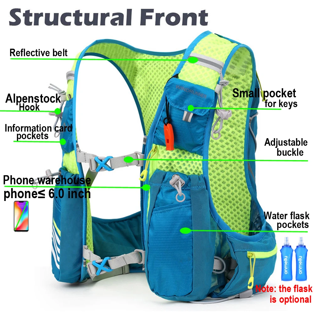 8L Running Hydration Vest Backpack Men Women Outdoor Sport Bags Trail Marathon Jogging Hiking Backpack option  Water Bag Flask