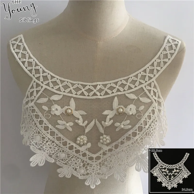 Exquisite White Lace Fabric Embroidery Applique Lace Neckline DIY Tulle Lace Collar Sewing Clothing Accessories Craft Supplies