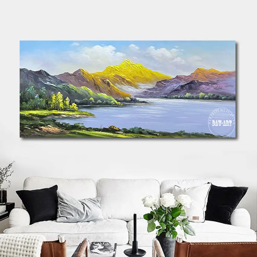 

Modern Natural Scenery Wall Frameless Acrylic Canvas Handmade Oil Paintings Abstract Beautiful Mountain Landscape Art Picture