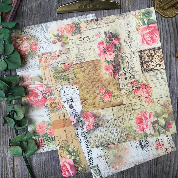 4sheets Vintage Rose TN Material Paper DIY scrapbooking junk journal base collage gift wrapping decoration material paper