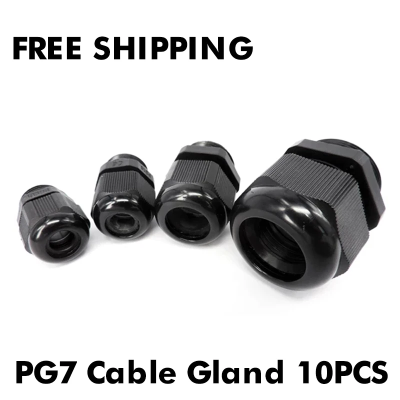 

Waterproof IP68 passe cable etanche Cable Gland 10pcs Cable entry Strain Relief Cord Grip PG7 Grey Black Plastic Nylon