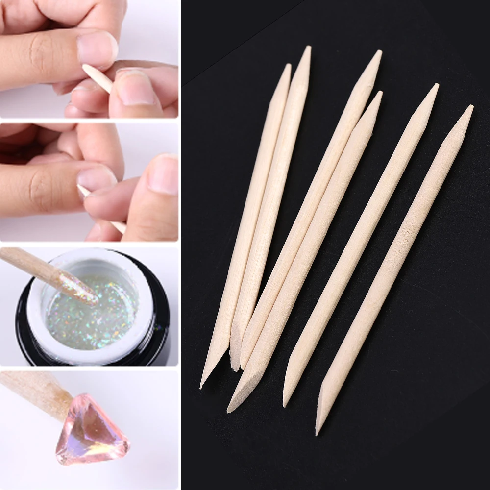 Wood Stick Double End Nail Art Cuticle Pusher Remover Pedicure Point Dotting Women Professional Nail Art Tool Set