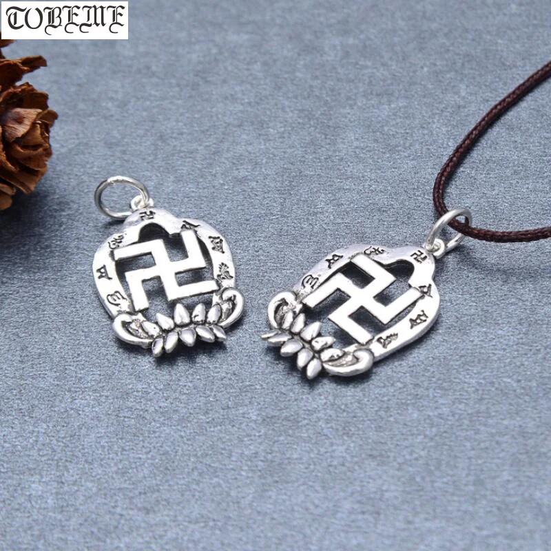 Handmade 100% 925 Silver Tibetan Six Words Charm Vintage Thai Silver Buddhist Wanzi Symbol Small Pendant Small Tibetan Amulet