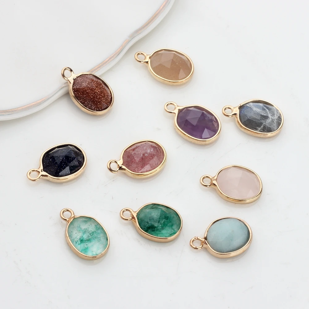 Natural Stone Charms Pendant Oval Shape Faceted Stone Charms For Fashion Jewelry Making DIY Necklace Earrings Gift