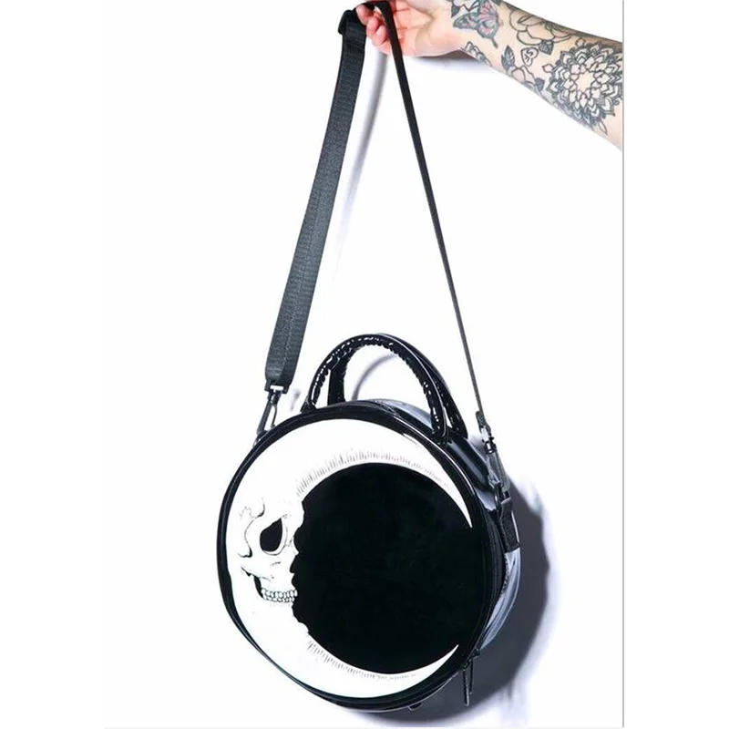 JIEROTYX-Bolso de mano con estampado de calavera oscura para mujer, bolsa de mensajero con forma de Luna, estilo gótico, Punk, Harajuku