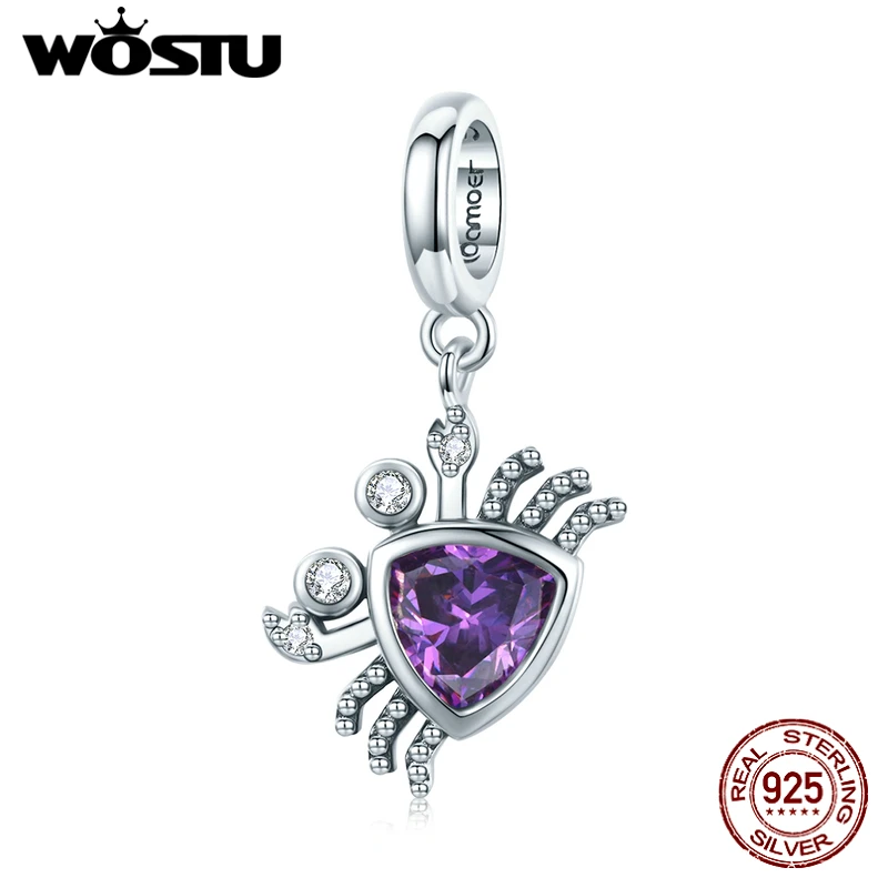 WOSTU 925 Sterling Silver Charms Lovely Crab Bead Purple Pendant Fit Original Bracelet Necklace For Women Jewelry CTC458