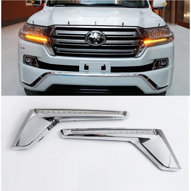 

LED DRL GRILLE LIGHTS Car head lamp for land cruiser Lc200 2016-2018 Chromed Head light Streamer Car Accessories