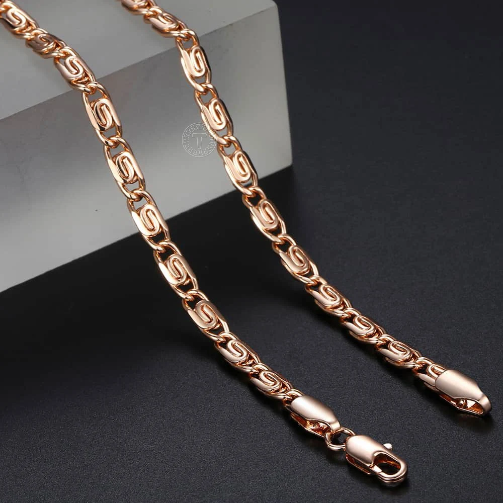 4.5mm Necklace For Women Girl 585 Rose Gold Color Link Chain Necklace Woman Fashion Jewelry Valentines Gifts 18-36inch GN216