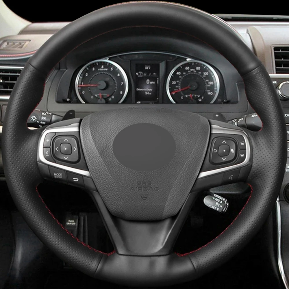 DIY Black Faux Leather Car Steering Wheel Cover For Toyota Camry 2015 2016 2017 Avalon 2013 2014 2015 2016 2017 2018