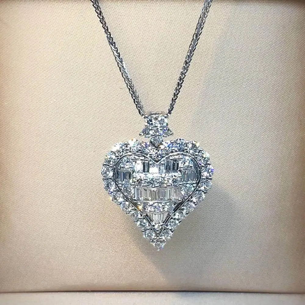 Heart Lab Diamond Pendant Real 925 Sterling Silver Party Wedding Pendants Chain Necklace For Women Charm moissanite Jewelry