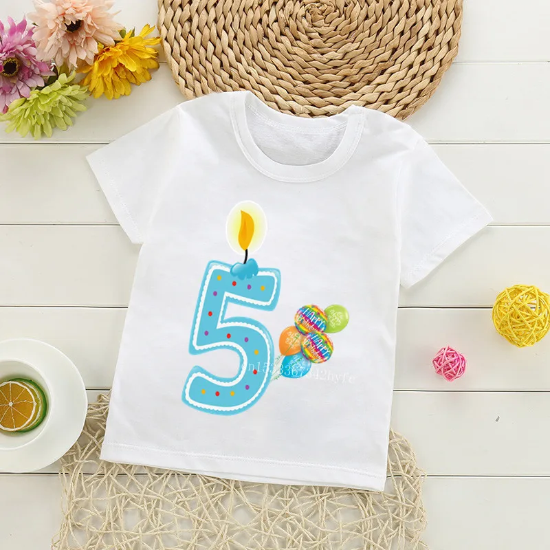 Boys Cute Birthday Number Cartoon T Shirt Children Happy Birthday Balloon Number Present T-shirt Boy&Girl Funny Gift Kid Tshirt