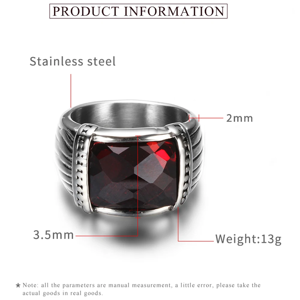 Mosaic Blue Sand Stone Pomegranate Red Stainless Steel Vintage Jewelry Men Ring Rock Rings for Party