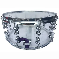 14 Inch Diameter 6.5 Inch Depth Acrylic Snare Drum Transparent with Silver Color 2mm Iron Hoop and Metal One Side Drum Lug