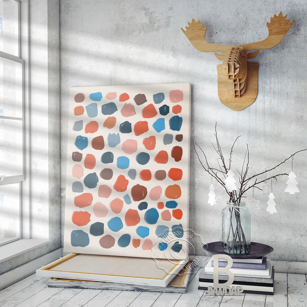 Dots Painting Prints Poster, Abstract Bright Colors Wall Art Stickers, Red Orange Blue Colourful Funny Home Kids Room Wall Decor