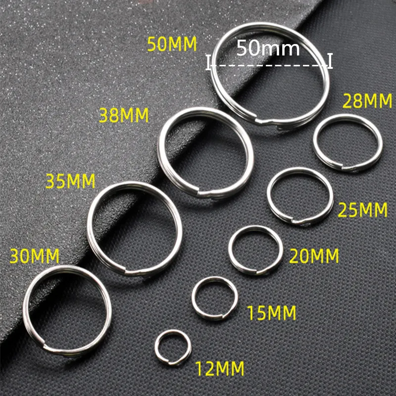 10pcs/lot 15mm 20mm 25mm 30mm 35mm 50mm Stainless Steel Hole Key Ring Key Chain Rhodium Plated Round Split Keychain