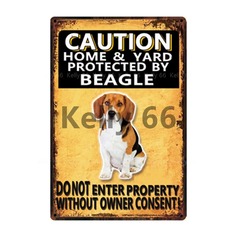 [Kelly66] attenzione cani Beagle Shih Tzu Basenji barboncino cartello in metallo decorazioni per la casa Bar Wall Art Painting 20*30 CM dimensioni